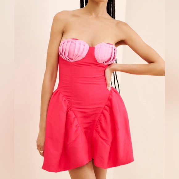 The Wolf Gang Dresses & Skirts - The Wolf Gang Cece Strapless Mini Dress Women’s Size S Pink Linen Mermaid Beachy